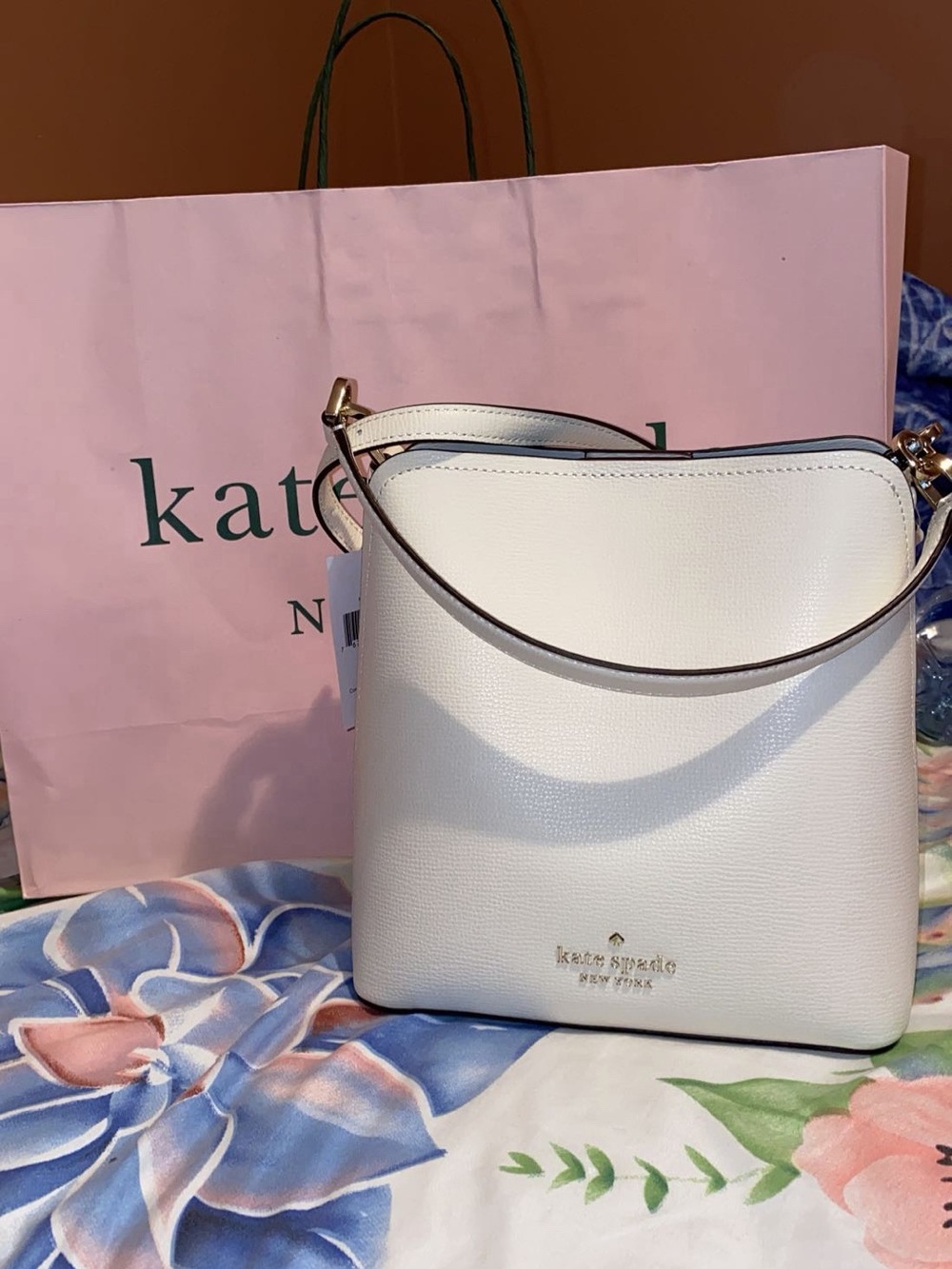 kate spade White Pebble Leather Shoulder Bag with Gold Hardware